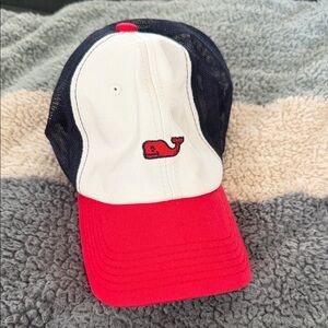 Vineyard Vines Red, White & Navy Whale Logo Trucker Hat